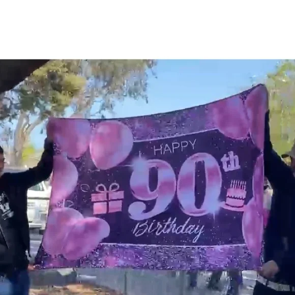 Purple and Pink Banner and 90th Birthday Rhinestone Tiara - Picture 2 of 3